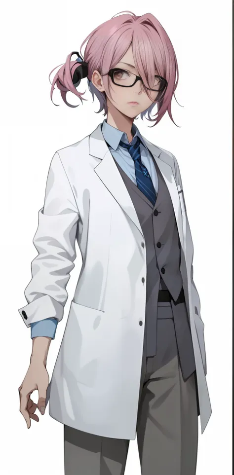 1girl. dr isaac kleiner, anime gijinka, (aesthetic face), (moe girl), white doctors outfit, glasses, tie, (character design), (s...