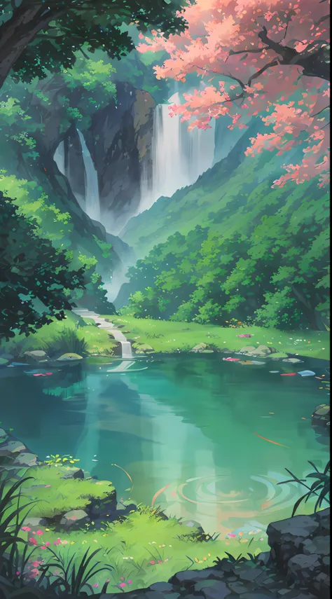 hot springs, heat, water vapor, waterfalls, ancient chinese times, jungles, lakes, caves, trees, meadows, night (illustration: 1...