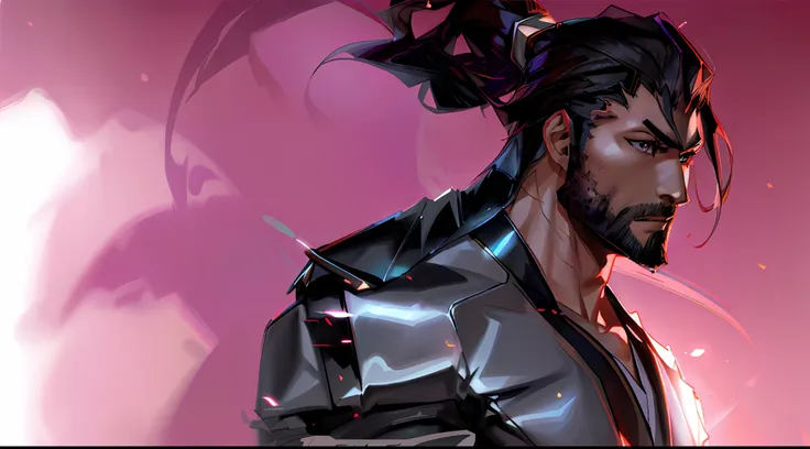 there is a man with a long hair and a leather jacket, sylas, character art closeup, rossdraws volumetric lighting, rossdraws dig...