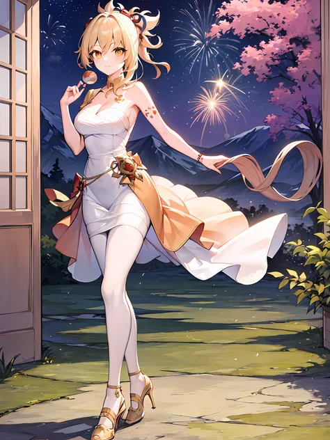 ((Best Quality, 8K, Masterpiece: 1.3)),1 girl, mature and charming woman, Golden hair, coming out of the bathroom, feet,Horsetail,Evening dress, white pantyhose,