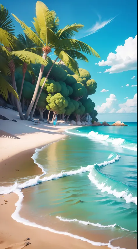 beach ocean, summer fresh, 3 d rendering stylized, stylized 3d rendering, stylized to 3d rendering, rolands zilvinski 3d render ...