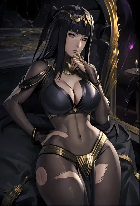 ((masterpiece:1.2)), best quality, ((extreme detail)),(ultra-detailed), anime screencap, extremely, detailed, CG, 3d, unity, 8k, wallpaper, blunt bangs, hime cut, tharja, tharja(fire emblem), black eyes, black hair, long hair, looking at viewer, (large bre...