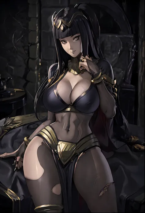((masterpiece:1.2)), best quality, ((extreme detail)),(ultra-detailed), anime screencap, extremely, detailed, CG, 3d, unity, 8k, wallpaper, blunt bangs, hime cut, tharja, tharja(fire emblem), ((black eyes)), black hair, long hair, (large breasts), gold loi...