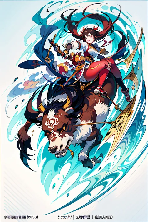 anime girl riding a bull carrying a girl, pixiv competition winner, ukiyo-e, anime cover, kawanishi, japanese traditional concep...