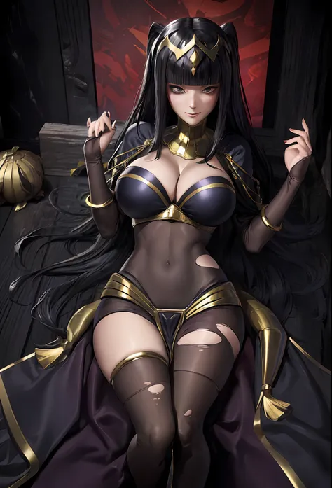 ((masterpiece:1.2)), best quality, ((extreme detail)),(ultra-detailed), anime screencap, extremely, detailed, CG, 3d, unity, 8k, wallpaper, blunt bangs, hime cut, ankha, ankha(animal crossing), tharja, tharja(fire emblem), black hair, long hair, (large bre...