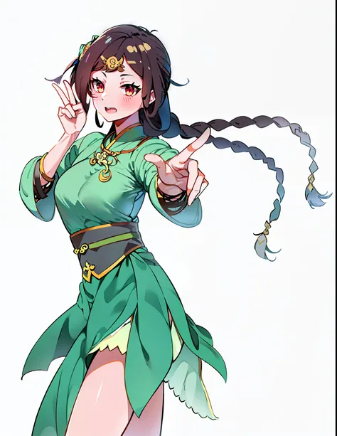 anime girl with long hair and green dress holding a cigarette, female anime character, inspired by ju lian, anime character, bia...