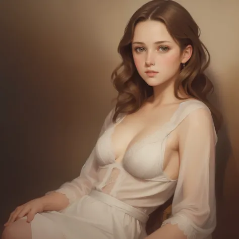 1girl, beautiful teenage girl, very small breasts, short wavy brown hair, portrait, oil painting, modern, realistic proportions, intricate, intricate details, sharp focus