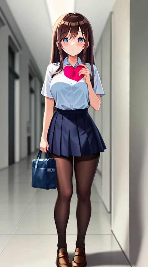 masterpiece, best quality, girl, in school corridor, holding love letter, speaking heart