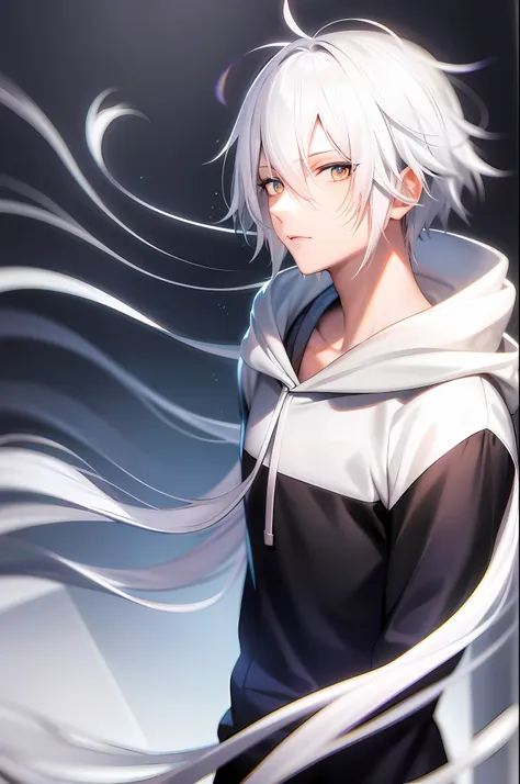 anime white hair handsome hoodie gentle face