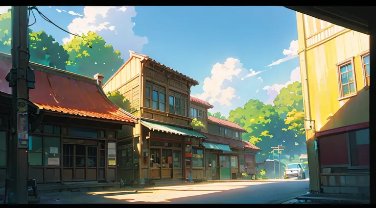 anime - style image of a small store with a balcony and a balcony, anime background art, high detailed store, in style of makoto...