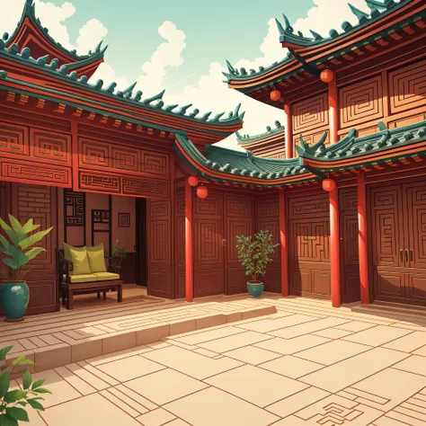 top quality, chinese style house, corridor, yard --auto --s2