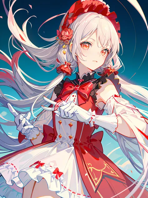 HD4k,masterpiece,best quality),look at viewer,a close up of a girl with a red and white dress and a hat, portrait of magical lolita girl, lolita style, lolita fashion, portrait of radical lolita girl, angelic pretty, portrait of japanese gyaru, kawaii deco...