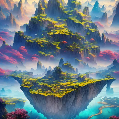 "Dreamscape": A surreal dreamscape where reality and imagination merge, featuring floating islands, shifting landscapes, and surreal creatures that defy logic, Surrealism, color field printing, high detail, UHD, 8k, anatomically correct, cinematic lighting...