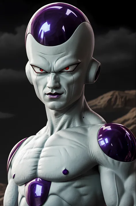 masterpiece, best quality, 1boy, frieza, closeup, looking at viewer, male focus, red eyes, solo, serious, (sketch:0.4), simple b...