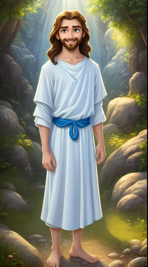 original art quality, full body picture, disney character animation style, young and handsome jesus god, standing posture, hands...