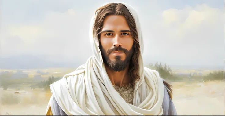 man with beard and white shawl on his head, jesus christ, dressed as jesus christ, jesus of nazareth, face of jesus, greg olsen,...