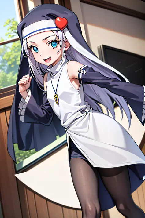 (best quality:1.1), (masterpiece:1.4), (absurdres:1.0), portrait, close-up,
1girl, takayama maria, silver hair, flat chest, blue eyes, long hair, nun, looking at viewer, classroom, smile,