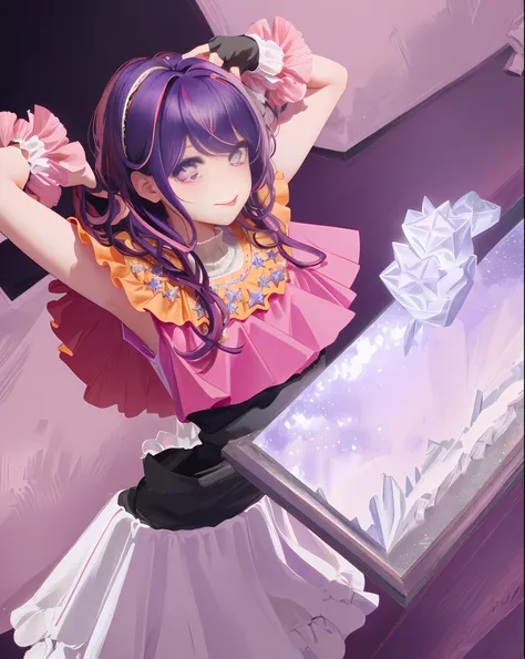 1girl, full body, cowboy shot,
(Rembrandt), illustration, (masterpiece), (best quality), (ultra_detailed), finely detail, (Depth of field),
HshinoAi,gloves, tongue out, tongue, long hair, star (symbol), looking at viewer, (purple hair:1.2), purple eyes, up...