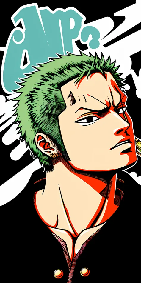 roronoa zoro, close up, one piece of art, matte black background, 4k, eiichiro oda style, digital anime art detailed, detailed, ...