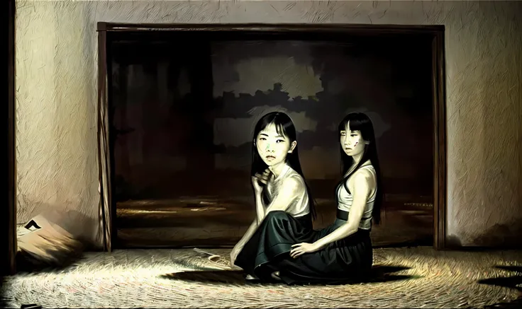 1girl, portrait, masterpiece, best quality,beautiful lighting,  sadako yamamura,  horror dark,found footage, hyperrealistic, sitting,