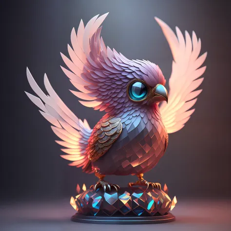 photo of divinestatue inkpunk (extra weapon), a cute little chubby phoenix, made of crystal balls, highly detailed complex conce...