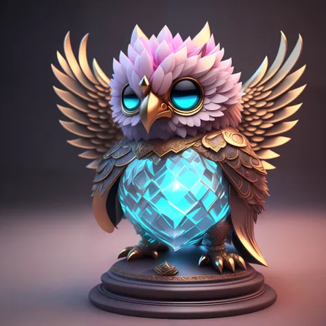 photo of divinestatue inkpunk (extra weapon), a cute little chubby phoenix, made of crystal balls, highly detailed complex conce...