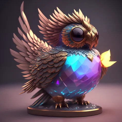 photo of divinestatue inkpunk (extra weapon), a cute little chubby phoenix, made of crystal balls, highly detailed complex conce...