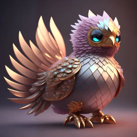 photo of divinestatue inkpunk (extra weapon), a cute little chubby phoenix, made of crystal balls, highly detailed complex conce...