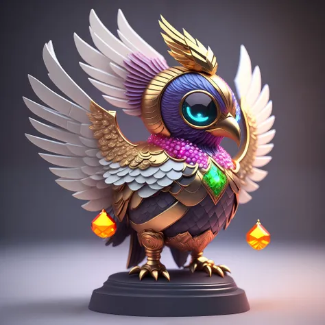 photo of divinestatue inkpunk (extra weapon), a cute little chubby phoenix, made of crystal balls, highly detailed complex conce...