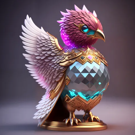 Photo of DivineStatue InkPunk (extra weapon), a cute little chubby phoenix, made of crystal balls, highly detailed complex concept art trend with low-poly eyes artstation 8k