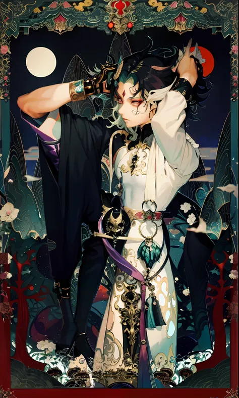 anime - style image of a woman in a white dress with a sword, handsome guy in demon slayer art, beautiful androgynous prince, korean art nouveau anime, inspired by Okumura Masanobu, by Shao Mi, artwork in the style of guweiz, handsome japanese demon boy, h...