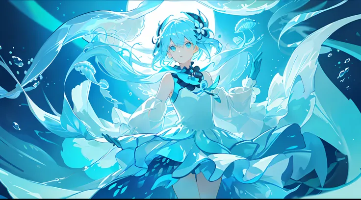 ((masterpiece,best quality)),(negative space:1.2),(1girl, solo:1.4),beautiful detailed eyes,floating hair, underwater, bubble, f...