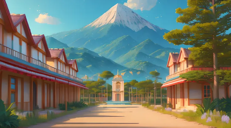 (Best quality),(masterpiece),(ultra detailed),(high detailed),(extremely detailed),anime scenery landscape, blue sky, octane render, detailed, hyper-realistic, wes anderson style, 8k, cinematic