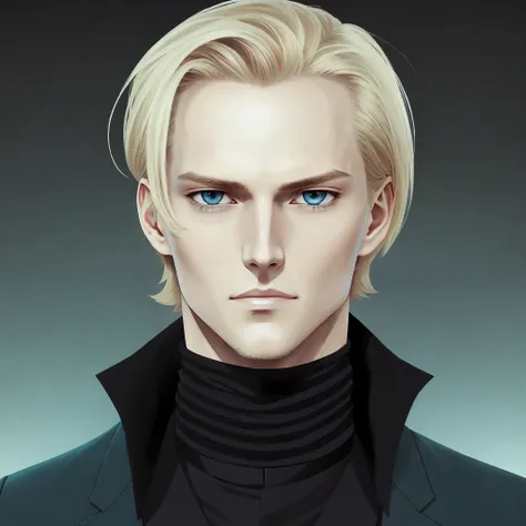 create an avatar   image of a highly attractive  man with blonde hair and a black turtle neck, johan liebert portrait, johan lie...