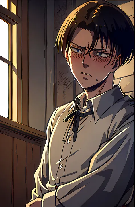 (masterpiece,best quality, detailed), boy, indoors, night, upper body, sweat, ahegao, rolling eyes, blush, wet shirt,
levi acker...