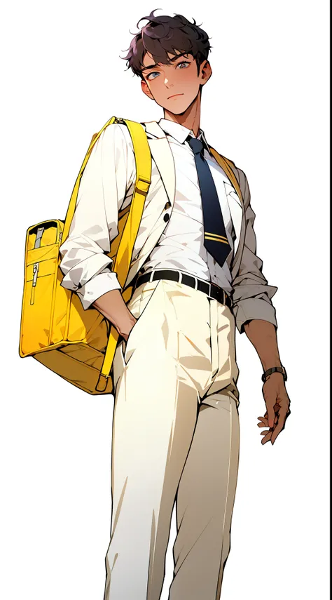 ((Masterpiece, Superb Aesthetics)), 2 male, (older brother and younger brother), close-up, (cute eyes and resolute eyes), (1 Jeongta, Korean school uniform, white shirt, knitted vest, trousers), (1 president, black blazer, white shirt, tie, trousers), (sho...