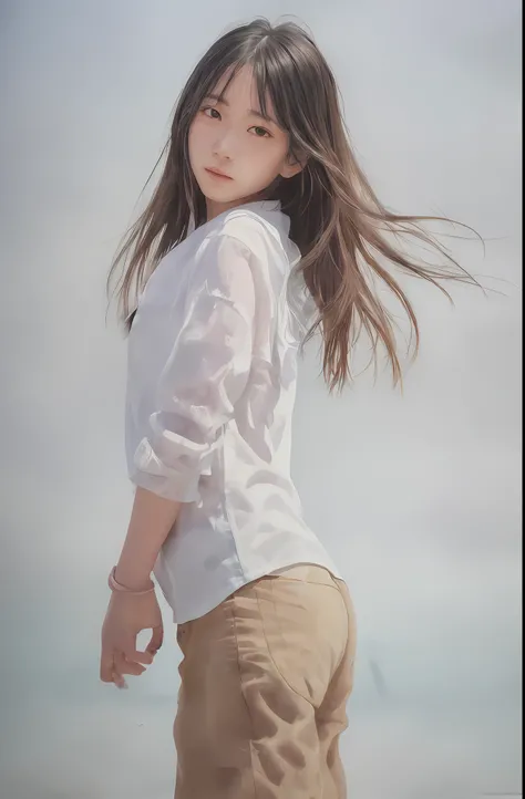 (Masterpiece, Real: 1.4), (Very Complex: 1.2), Portrait, (Upper Body: 1.2), (From the front: 1.3), Parker, Very Long Hair, Chest, Bare Shoulders, Sky, Water, Looking Viewer, Japan of about 19 years old, Head tilt, Wind, Clouds, Daylight, Outdoor, 1 Girl, S...