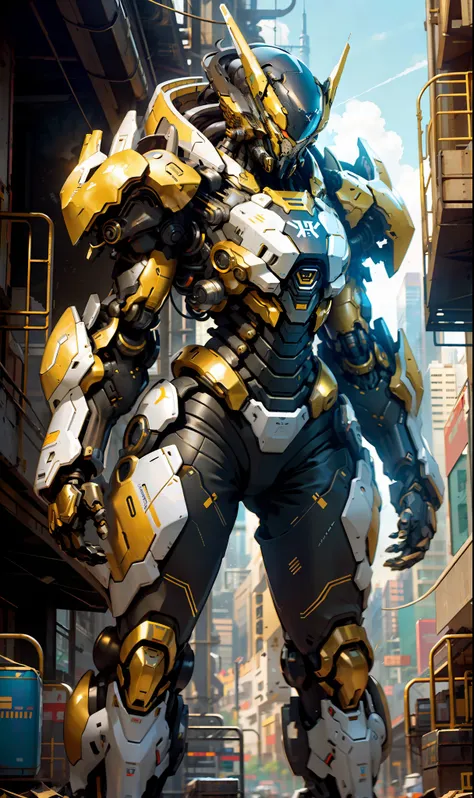 1 woman inside a huge bulky exoskeleton  robot  , ((bulky)) armor,  mecha, psychedelic details,
9d,(city war background), clean ...