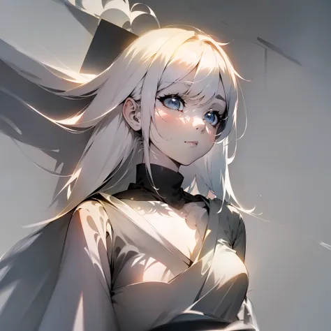 (white-haired girl: 1.2, minimalist: 1.1, japanese anime, masterpiece, delicate: 1.2, high detail, light and shadow, shadow, fin...