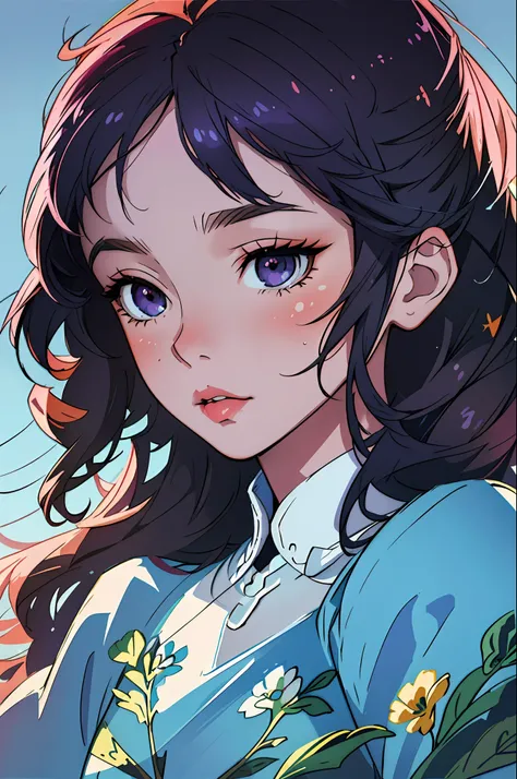 (best quality, masterpiece), highly detailed, 8k, (colorful), (bright colors), soft color, soft light, artstation sample, soft edges, young spirit, illustration, floral patterns, cinematic lighting,
lavender background, detailed background, carefree, beaut...