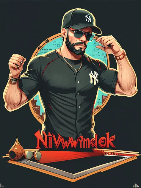 men, sunglasses, black new york yankees baseball cap, beard, muscles, hip hop, gta5