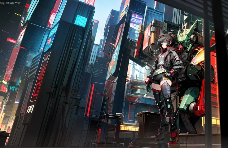 anime - style artwork of a robot in a city with neon lights, cyberpunk anime girl mech, digital cyberpunk anime art, cyberpunk a...