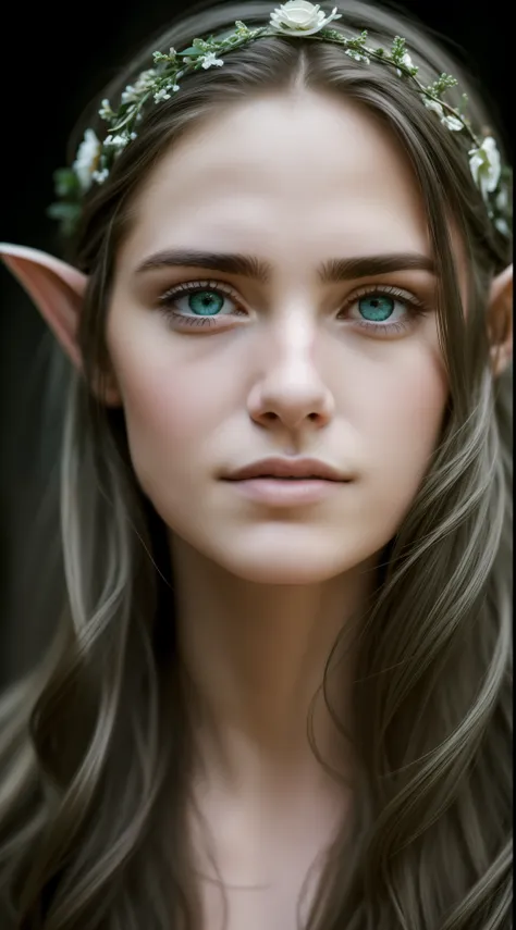 beautiful one elf woman,dressed like a white celtic style,happy expression on face,on the mountain,(focus on the eyes), angelic,...