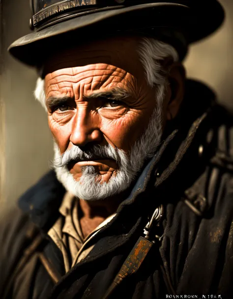 a portrait of a former coal miner in the 19th century, beautiful painting with highly detailed face by roned.sn, trends in the a...