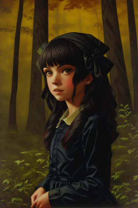 lostgirls, a painting of woman in a scary forest