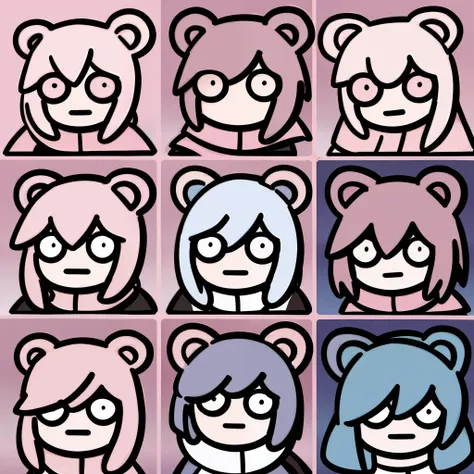 the various expressions of the pink bear withabook multiple poses and expressions, happy, angry cry, expression love, etc, emoji...