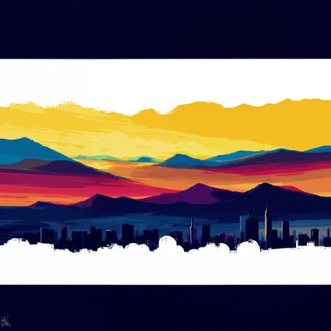 a view of a city skyline with mountains in the background, digital graffiti landscape, digital landscape art, high quality wallp...