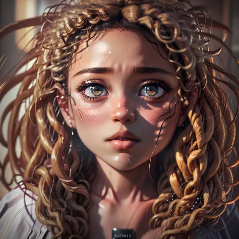 Super Big, Face Close, (hazel eyes), African-Latin style, curly hair, closed mouth, delicate big cheeks, Surrealism, 8k, super detail, masterpiece, best quality, (extremely detailed CG unity 8k wallpaper), (best quality), (best illustration), (best shadow)...