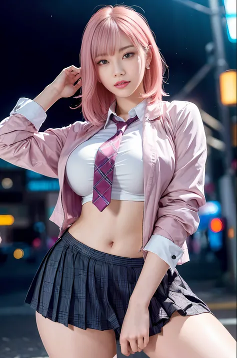 there is a woman with pink hair and a tie posing for a picture, anime girl in real life, anime girl cosplay, a hyperrealistic schoolgirl, seductive pretty girl, hyperrealistic schoolgirl, attractive real girl, cute girl with short pink hair, anime style mi...