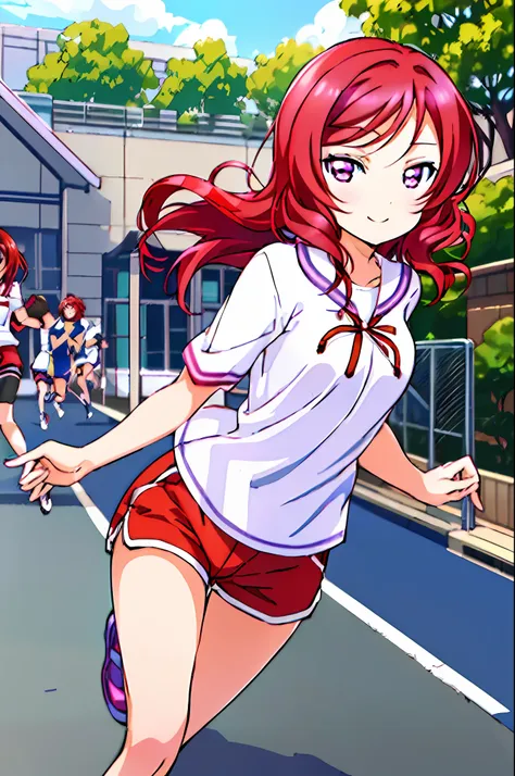 nishikino maki, love live, (masterpiece:1.2), best quality, perfect anatomy, extremely detailed, cute girl, shiny skin, light sm...